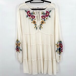Free People Women Top Size Small Embroidered Blouse Boho Hippie Peasant